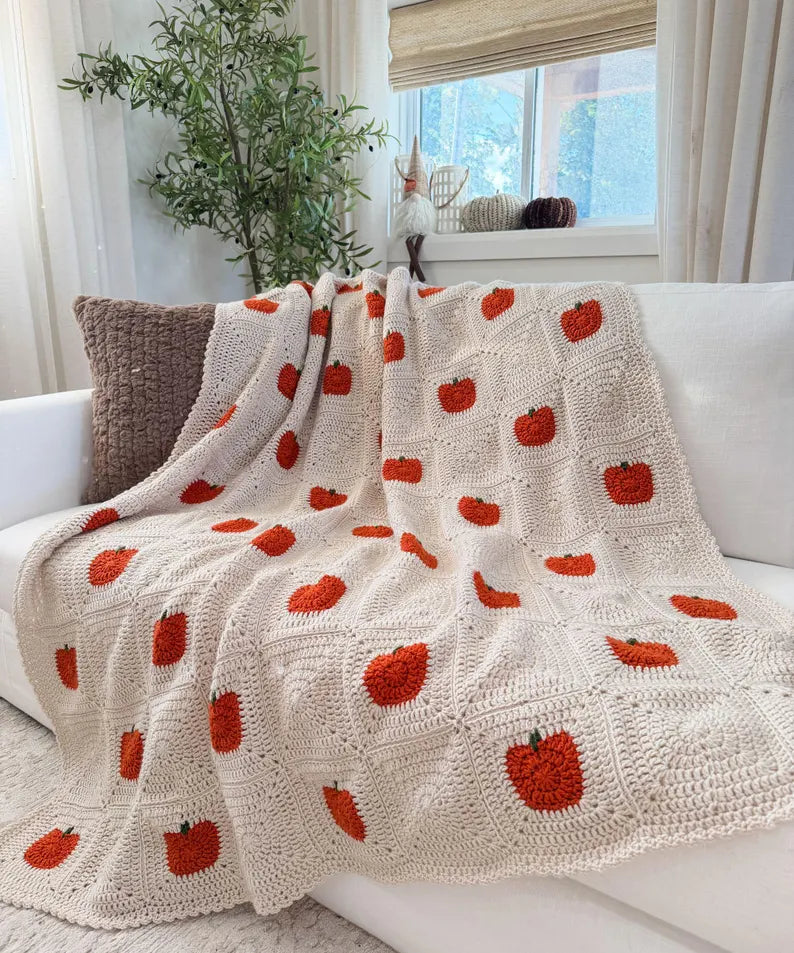 Pumpkin Patch Blanket Crochet Pattern PDF | Fall Granny Square Blanket | Cozy Autumn Throw Pattern + Video Tutorial | Digital Download