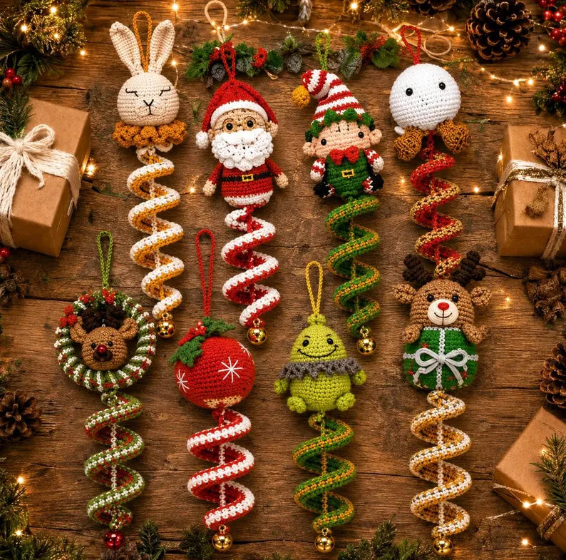 50-in-1 Christmas Wind Spinner Crochet Pattern Bundle PDF | Spiral Hanging Ornaments | Santa, Reindeer, Snowman & Holiday Decor