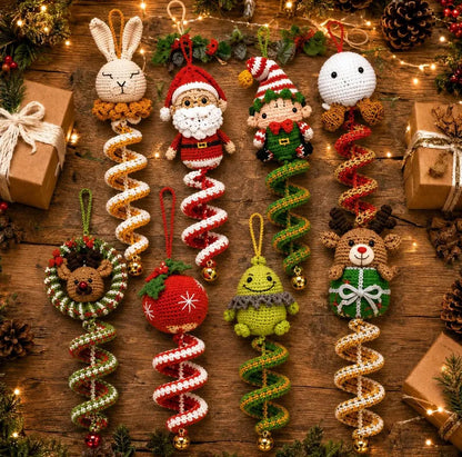 50-in-1 Christmas Wind Spinner Crochet Pattern Bundle PDF | Spiral Hanging Ornaments | Santa, Reindeer, Snowman & Holiday Decor