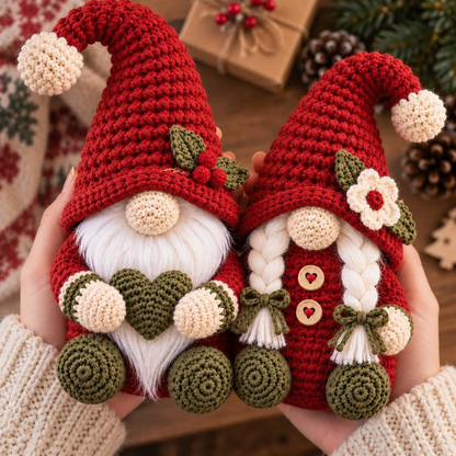 Christmas Gnome Couple Crochet Pattern PDF, Male and Female Amigurumi Gnomes, Holiday Shelf Sitters, Christmas Decor Pattern