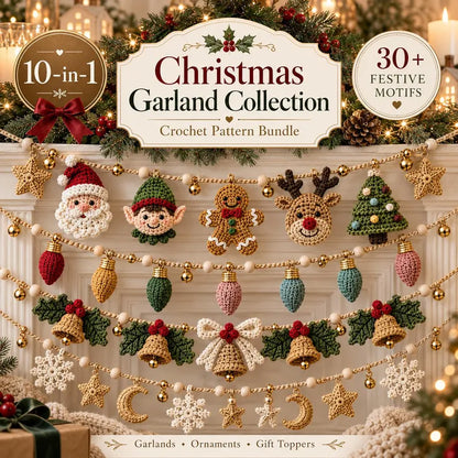 10-in-1 Christmas Crochet Garland Pattern Bundle PDF | 30+ Holiday Ornament Motifs | Santa, Reindeer, Snowman & Christmas Decor