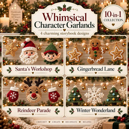10-in-1 Christmas Crochet Garland Pattern Bundle PDF | 30+ Holiday Ornament Motifs | Santa, Reindeer, Snowman & Christmas Decor