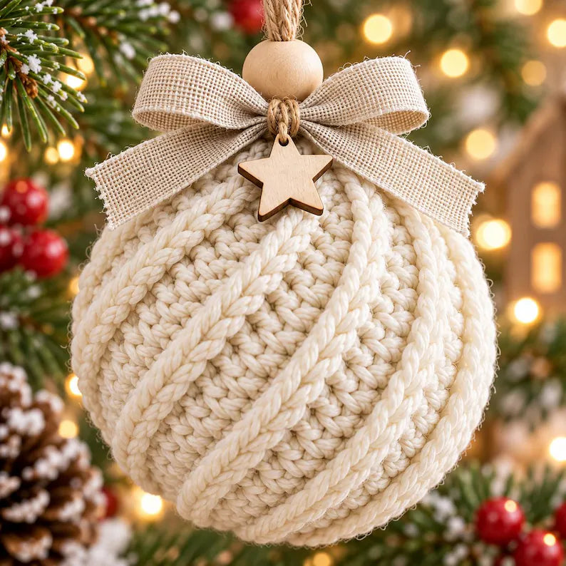 Crochet Christmas Bauble Ornament Pattern PDF | Twisted Rib Christmas Ball | Rustic Tree Decoration | Beginner Friendly Holiday Crochet | Instant Download