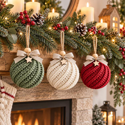 Crochet Christmas Bauble Ornament Pattern PDF | Twisted Rib Christmas Ball | Rustic Tree Decoration | Beginner Friendly Holiday Crochet | Instant Download