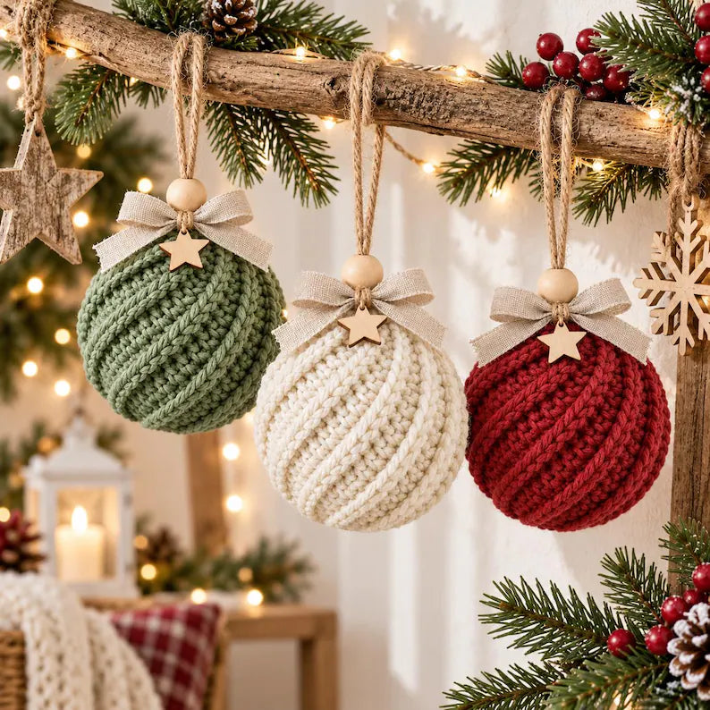 Crochet Christmas Bauble Ornament Pattern PDF | Twisted Rib Christmas Ball | Rustic Tree Decoration | Beginner Friendly Holiday Crochet | Instant Download