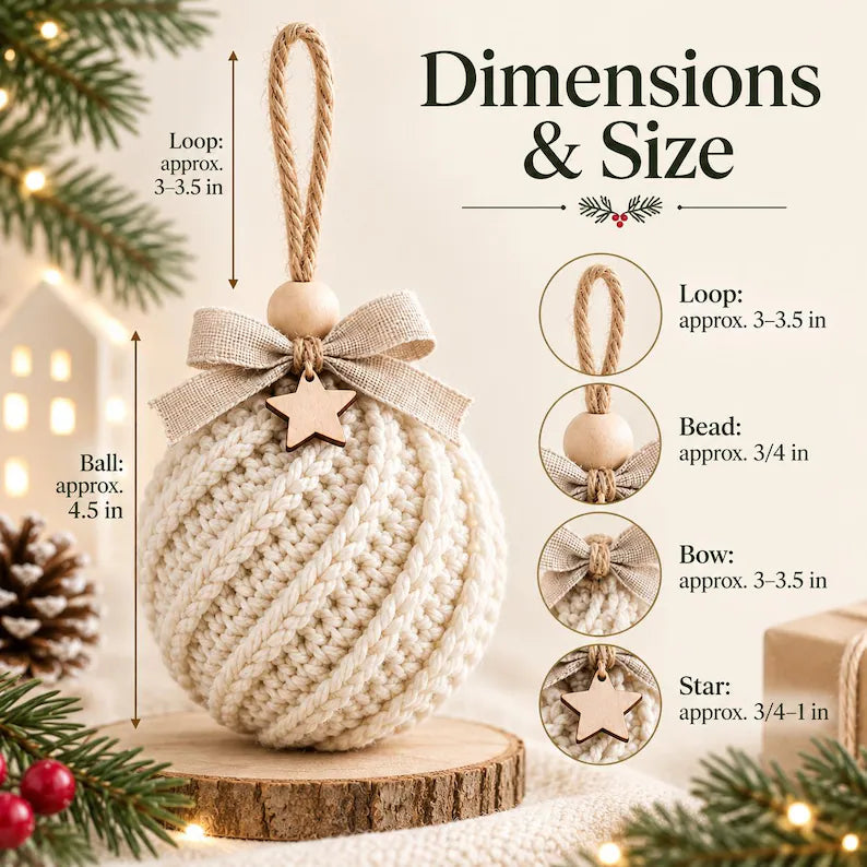 Crochet Christmas Bauble Ornament Pattern PDF | Twisted Rib Christmas Ball | Rustic Tree Decoration | Beginner Friendly Holiday Crochet | Instant Download