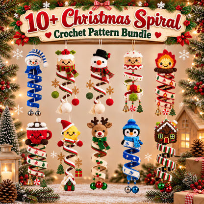 10+ Christmas Spiral Ornament Crochet Pattern Bundle PDF | Santa Snowman Reindeer Penguin Amigurumi | Holiday Hanging Decor | Digital Download