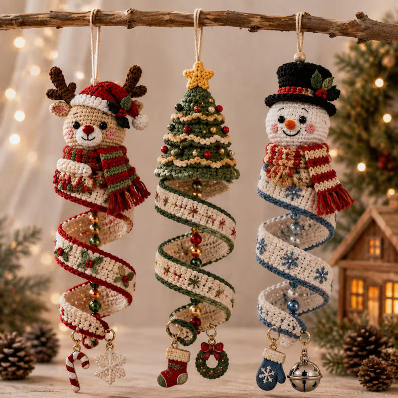 10+ Christmas Spiral Ornament Crochet Pattern Bundle PDF | Santa Snowman Reindeer Penguin Amigurumi | Holiday Hanging Decor | Digital Download