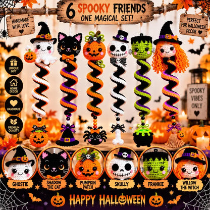 6-in-1 Halloween Spiral Ornament Crochet Pattern Bundle PDF | Ghost Black Cat Pumpkin Skull Frankenstein Witch | Spooky Hanging Decor
