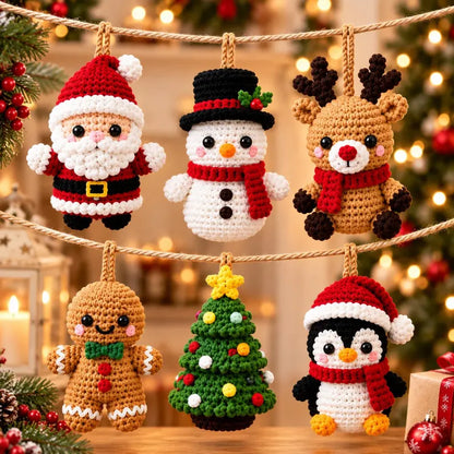 6-in-1 Christmas Crochet Ornament Pattern Bundle PDF | Santa, Snowman, Reindeer & Holiday Amigurumi | Hanging Decorations | Instant Download