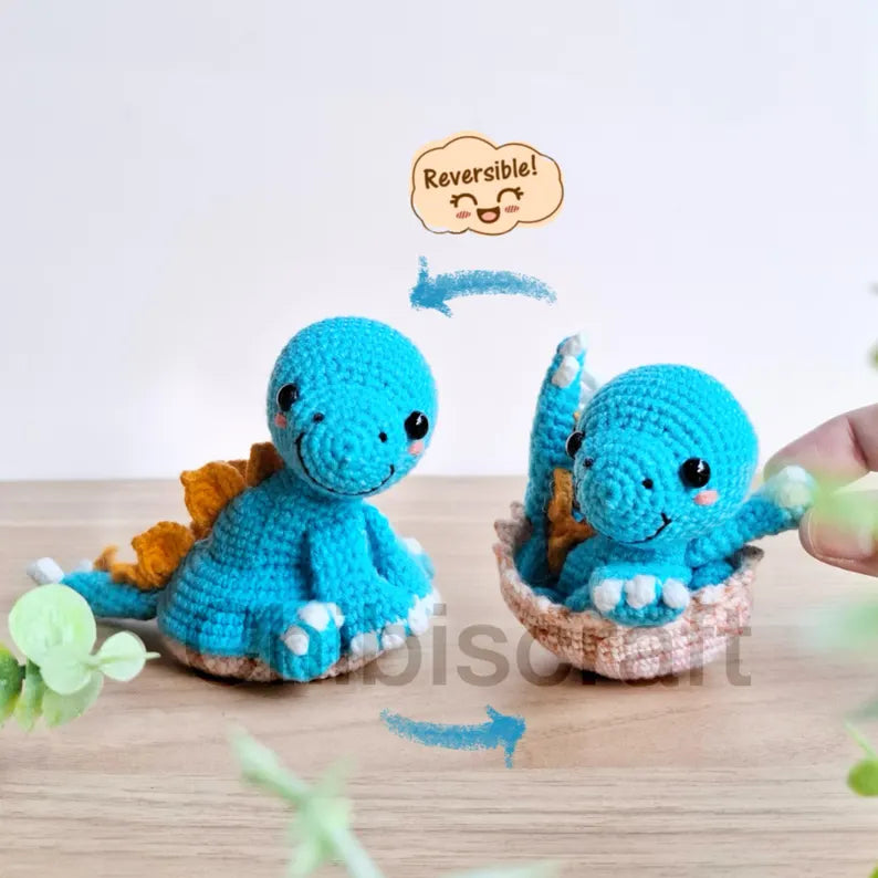 5-in-1 Reversible Dinosaur Crochet Pattern PDF | T-Rex Triceratops Brachiosaurus Amigurumi | Hatching Egg Dino Plush | Digital Download