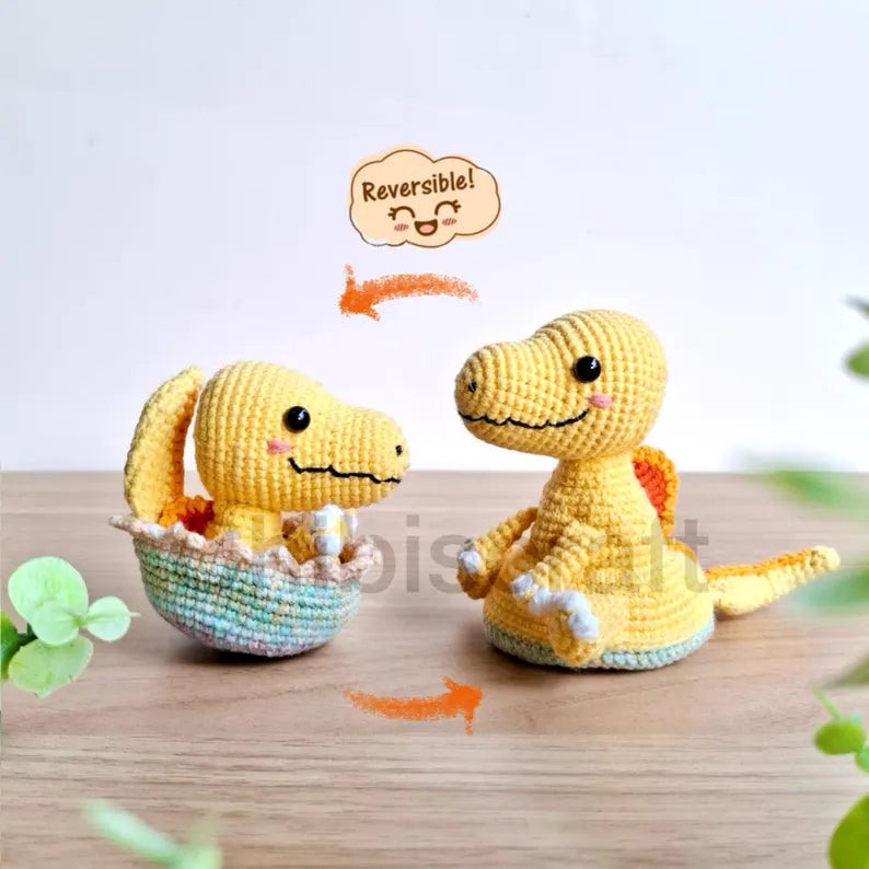 5-in-1 Reversible Dinosaur Crochet Pattern PDF | T-Rex Triceratops Brachiosaurus Amigurumi | Hatching Egg Dino Plush | Digital Download