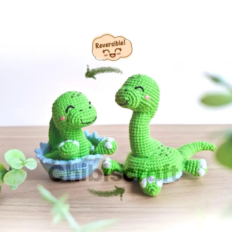 5-in-1 Reversible Dinosaur Crochet Pattern PDF | T-Rex Triceratops Brachiosaurus Amigurumi | Hatching Egg Dino Plush | Digital Download