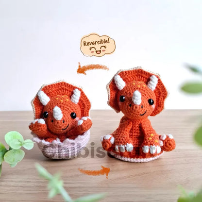 5-in-1 Reversible Dinosaur Crochet Pattern PDF | T-Rex Triceratops Brachiosaurus Amigurumi | Hatching Egg Dino Plush | Digital Download