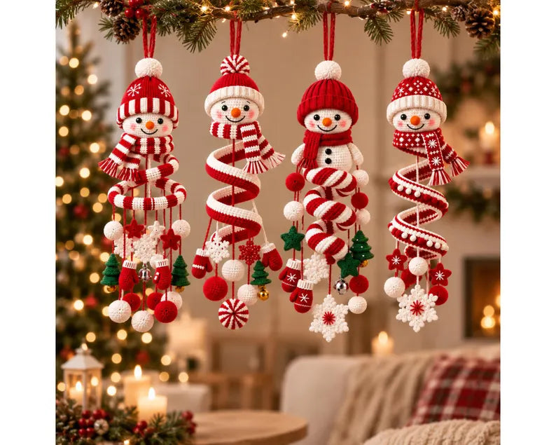 Snowman Spiral Hanging Crochet Pattern PDF | Christmas Snowman Ornament | Winter Amigurumi Mobile | Holiday Crochet Decor | Digital Download
