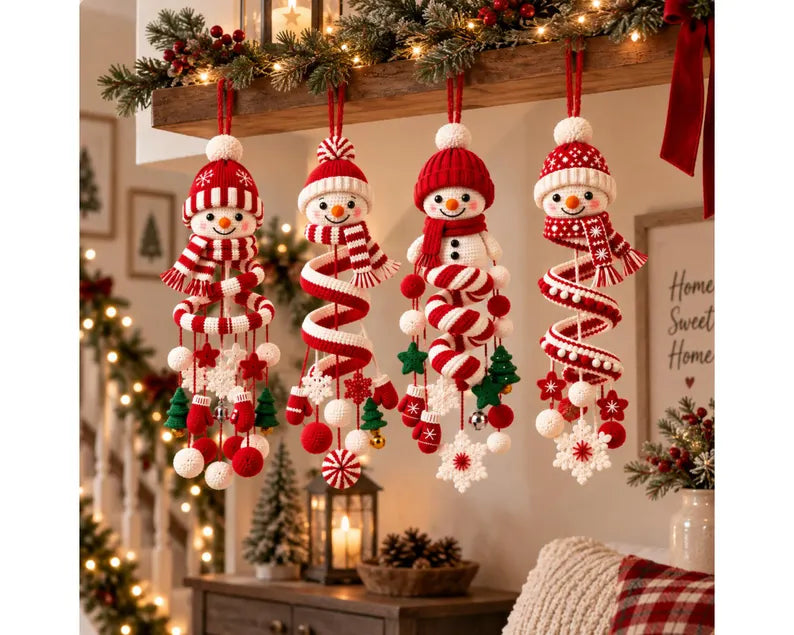 Snowman Spiral Hanging Crochet Pattern PDF | Christmas Snowman Ornament | Winter Amigurumi Mobile | Holiday Crochet Decor | Digital Download