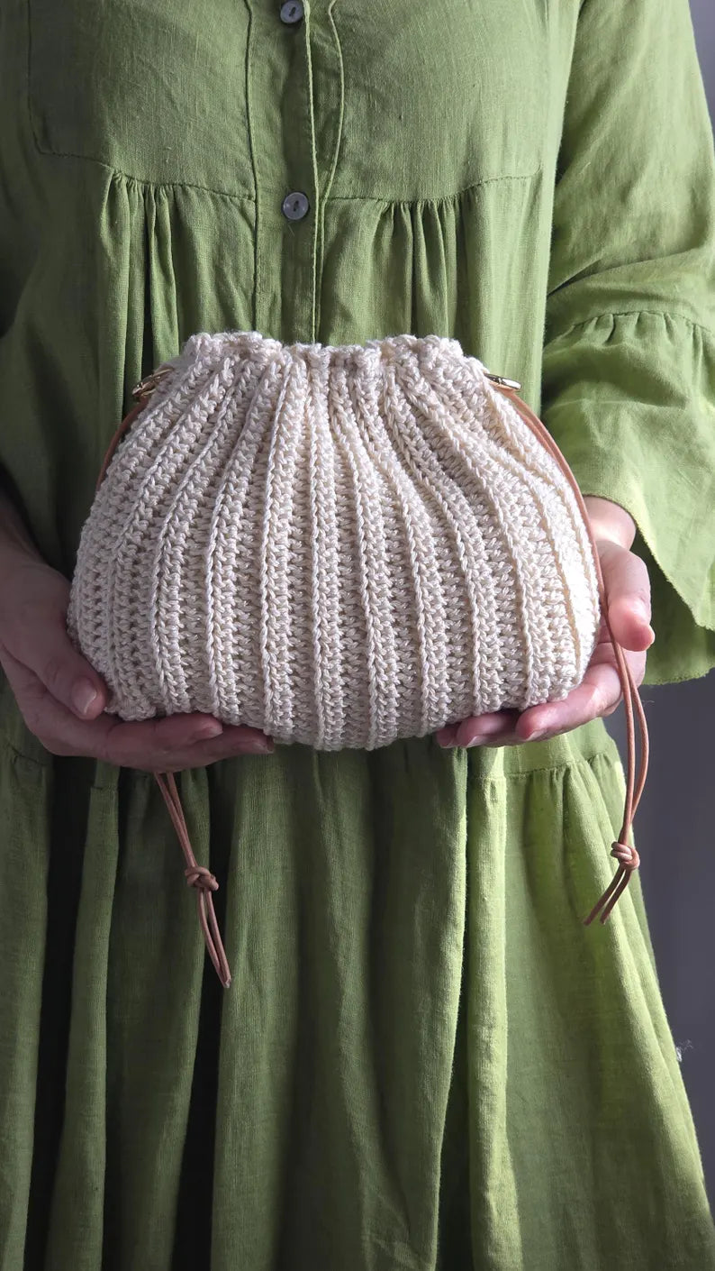 Crochet Drawstring Pouch Bag Pattern PDF | Lined Crochet Purse + Video Tutorial | Optional Crossbody Bag | Beginner Friendly Digital Download