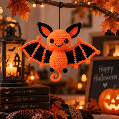 3-in-1 Halloween Bat Crochet Pattern PDF | Cute Bat Amigurumi & Hanging Ornament | Pumpkin & Crescent Moon Bat Decor | Digital Download