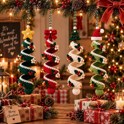 4-in-1 Christmas Spiral Tree Ornament Crochet Pattern PDF | Holiday Hanging Decorations | Christmas Tree Crochet Pattern | Instant Download