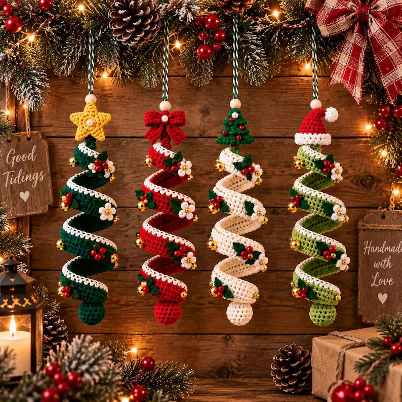 4-in-1 Christmas Spiral Tree Ornament Crochet Pattern PDF | Holiday Hanging Decorations | Christmas Tree Crochet Pattern | Instant Download