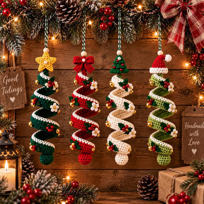 4-in-1 Christmas Spiral Tree Ornament Crochet Pattern PDF | Holiday Hanging Decorations | Christmas Tree Crochet Pattern | Instant Download