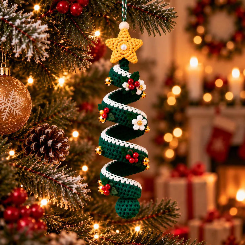 4-in-1 Christmas Spiral Tree Ornament Crochet Pattern PDF | Holiday Hanging Decorations | Christmas Tree Crochet Pattern | Instant Download