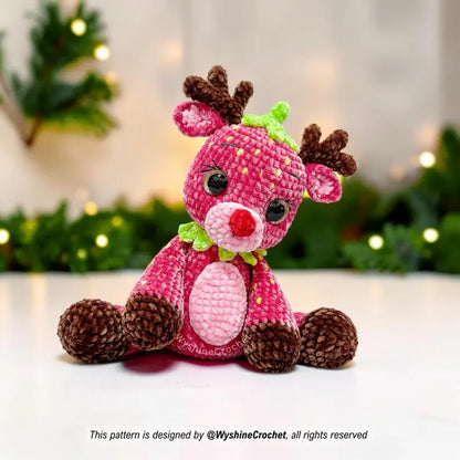 Strawberry Reindeer Crochet Pattern PDF | Christmas Reindeer Amigurumi Pattern | Fruit Reindeer Plushie | Holiday Crochet Gift | Instant Download