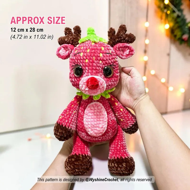 Strawberry Reindeer Crochet Pattern PDF | Christmas Reindeer Amigurumi Pattern | Fruit Reindeer Plushie | Holiday Crochet Gift | Instant Download