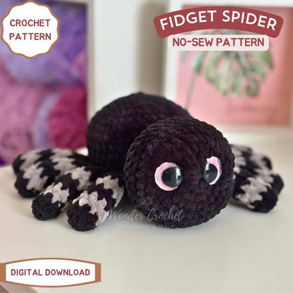 No-Sew Fidget Spider Crochet Pattern PDF | Weighted Amigurumi Spider with Snapping Legs | Cute Halloween Plush Pattern | Digital Download