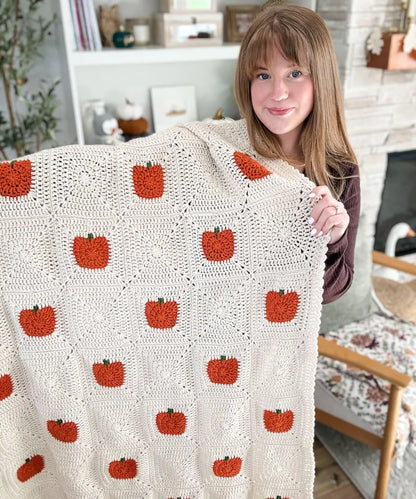 Pumpkin Patch Blanket Crochet Pattern PDF | Fall Granny Square Blanket | Cozy Autumn Throw Pattern + Video Tutorial | Digital Download