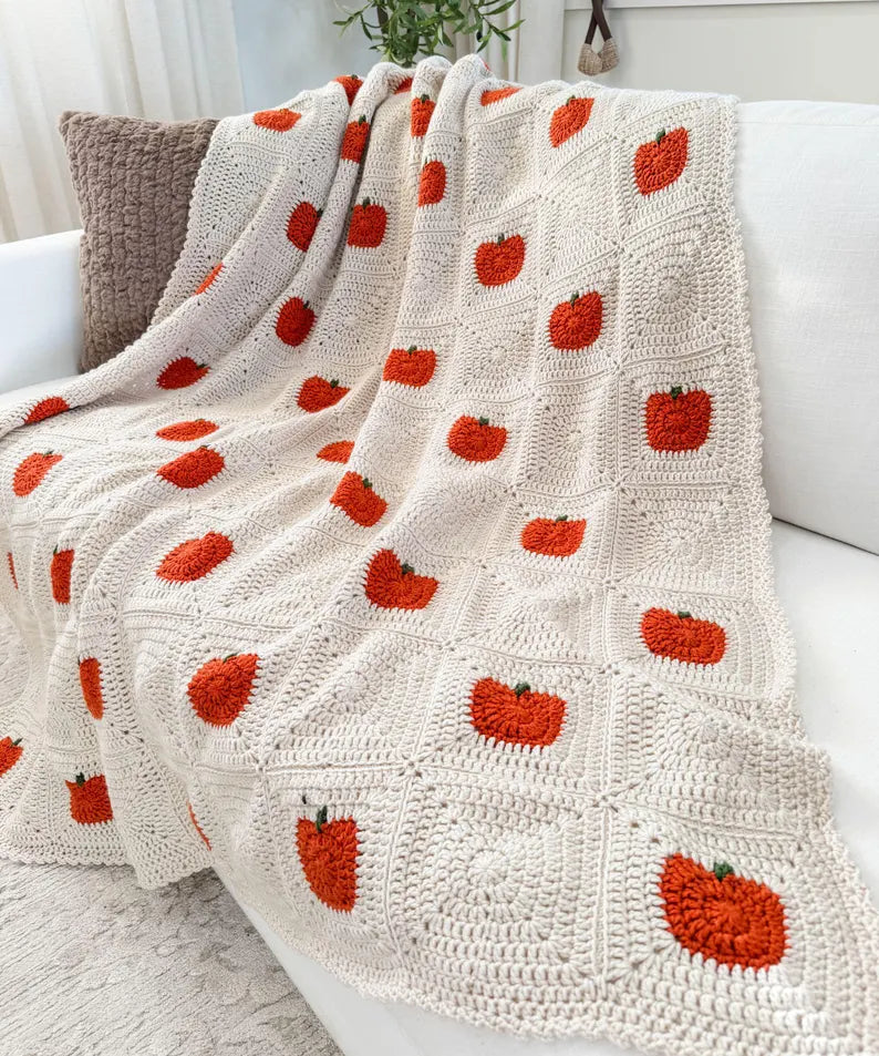 Pumpkin Patch Blanket Crochet Pattern PDF | Fall Granny Square Blanket | Cozy Autumn Throw Pattern + Video Tutorial | Digital Download