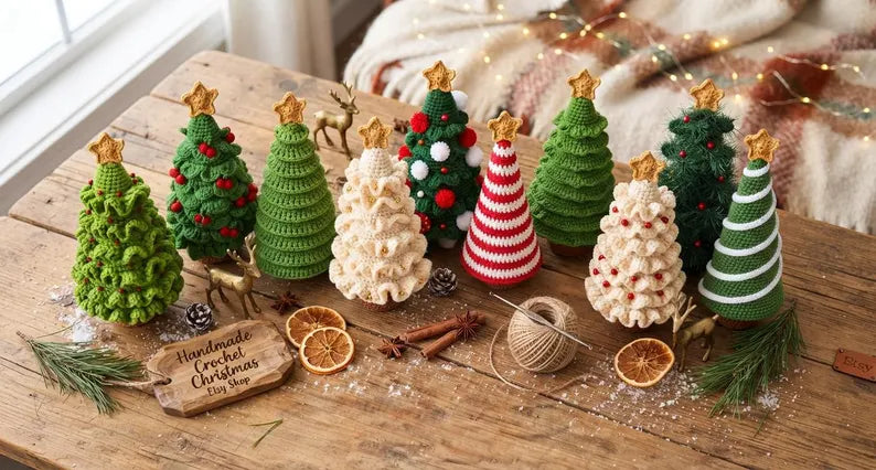10-in-1 Christmas Tree Crochet Pattern Bundle PDF | Mini Holiday Ornaments & Amigurumi Trees | Christmas Decor | Instant Download