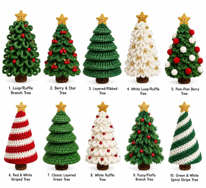 10-in-1 Christmas Tree Crochet Pattern Bundle PDF | Mini Holiday Ornaments & Amigurumi Trees | Christmas Decor | Instant Download