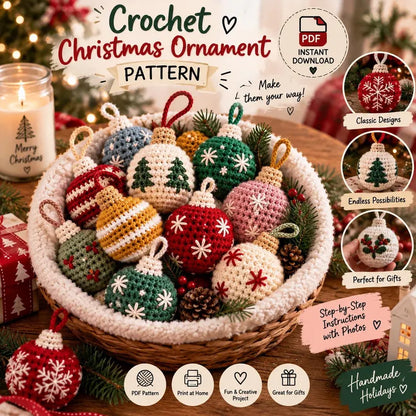 Crochet Christmas Ornament Pattern PDF | Christmas Bauble Crochet Pattern | Beginner Friendly Holiday Tree Decor | Handmade Xmas Ornament | Instant Download