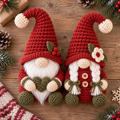 Christmas Gnome Couple Crochet Pattern PDF, Male and Female Amigurumi Gnomes, Holiday Shelf Sitters, Christmas Decor Pattern