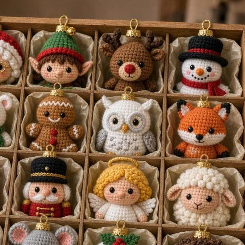 20 Crochet Christmas Ornament Patterns PDF, Beginner Amigurumi Baubles
