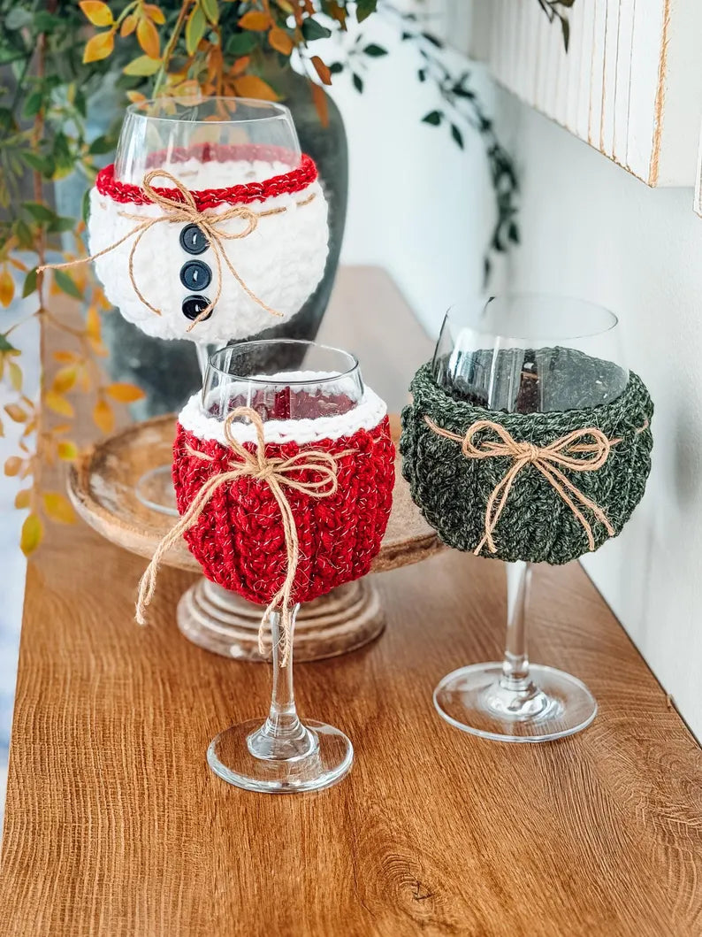 Wheat Stitch Wine Glass Cozy Crochet Pattern PDF | Pumpkin Glass Cover, Fall Table Decor | 4 Sizes + Video Tutorial | Instant Download