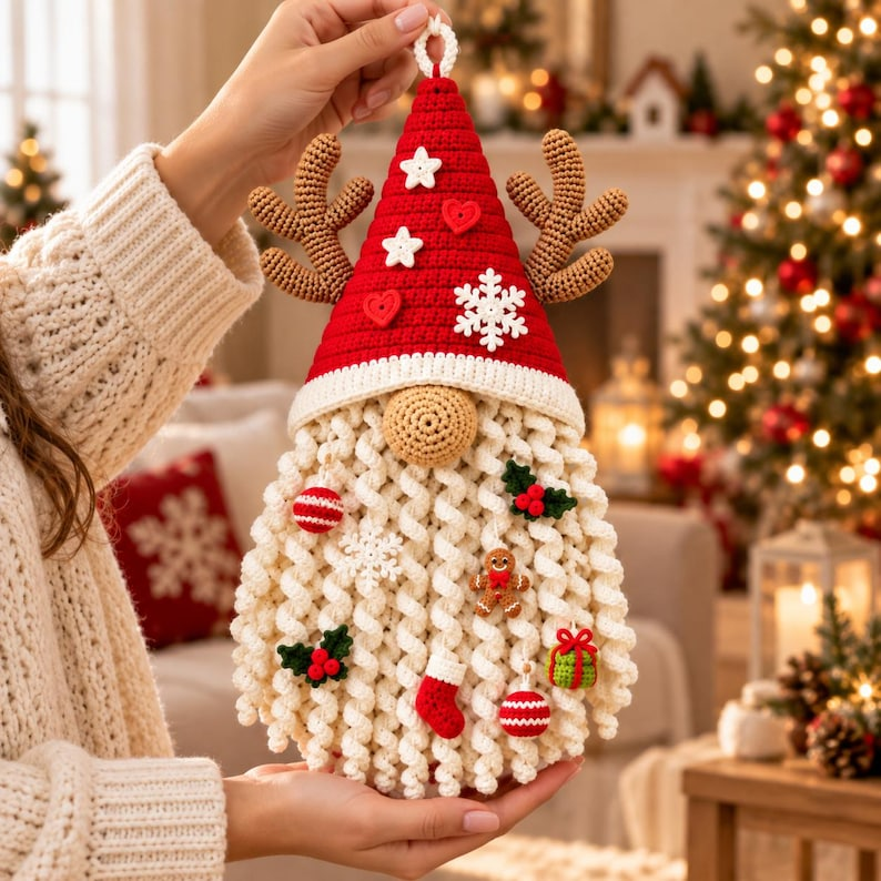Crochet Christmas Gnome Pattern PDF, Santa Reindeer Door Hanger