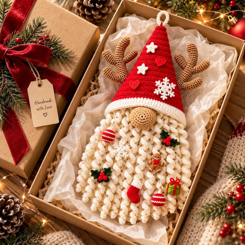 Crochet Christmas Gnome Pattern PDF, Santa Reindeer Door Hanger