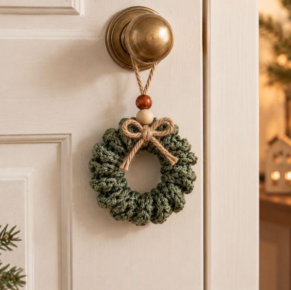 Curly Wreath Crochet Pattern PDF, Mini Christmas Wreath Ornament, Beginner Crochet Pattern, Rustic Holiday Decor, Gift Topper DIY