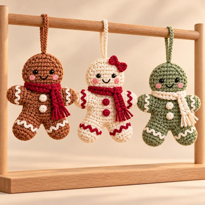 Gingerbread Crochet Ornament Pattern PDF, Christmas Amigurumi, 3 Colorways