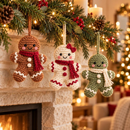 Gingerbread Crochet Ornament Pattern PDF, Christmas Amigurumi, 3 Colorways