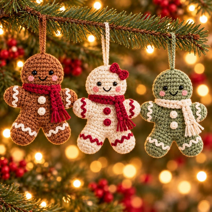 Gingerbread Crochet Ornament Pattern PDF, Christmas Amigurumi, 3 Colorways