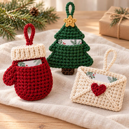 Crochet Gift Card Holder Pattern PDF, Christmas Gift Card Holder Crochet Pattern, 3 Festive PDF Designs