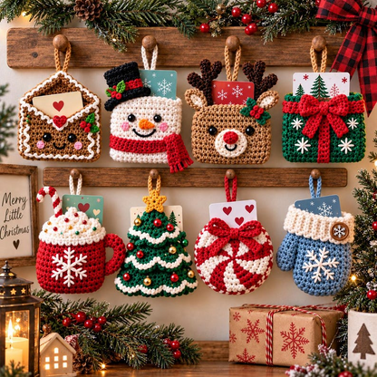 Crochet Christmas Gift Card Holder Pattern PDF, 8-in-1 Ornament Bundle, Holiday Gift Card Pockets, Christmas Crochet Patterns