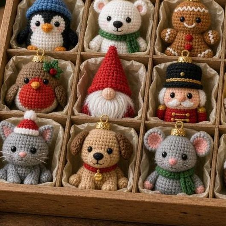 20 Crochet Christmas Ornament Patterns PDF, Beginner Amigurumi Baubles