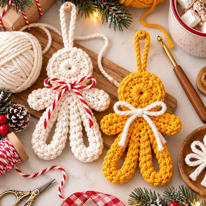 Gingerbread Crochet Ornament Pattern PDF, Flat Christmas Decor