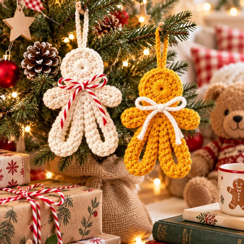 Gingerbread Crochet Ornament Pattern PDF, Flat Christmas Decor