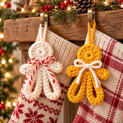 Gingerbread Crochet Ornament Pattern PDF, Flat Christmas Decor