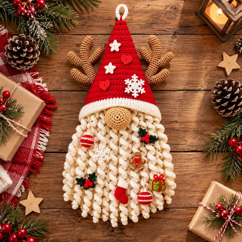 Crochet Christmas Gnome Pattern PDF, Santa Reindeer Door Hanger